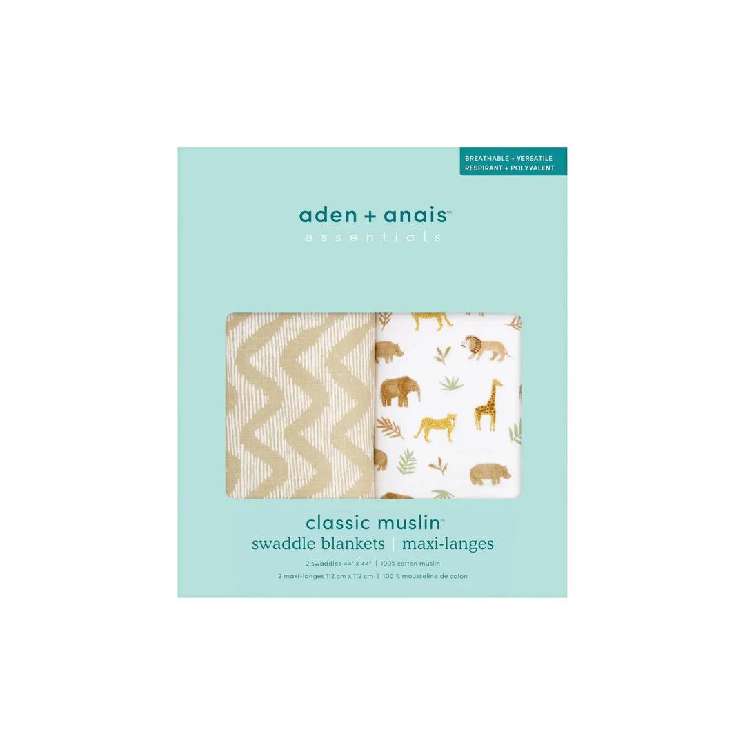 aden + anais Essentials Cotton Muslin 2 Pack Swaddle Blanket - Tanzania - Image 6