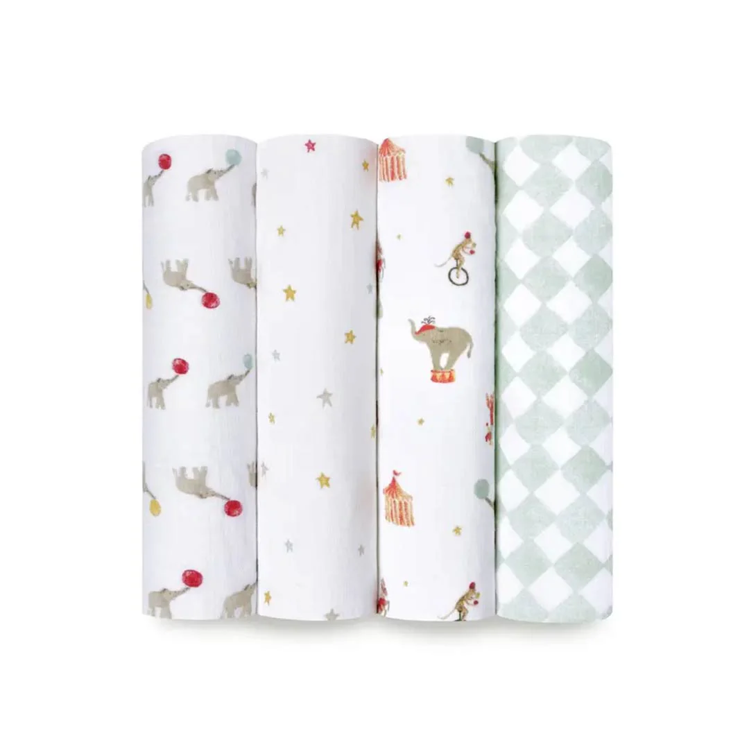 aden + anais Essentials Cotton Muslin Swaddle Blankets 4pk - Elephant Circus