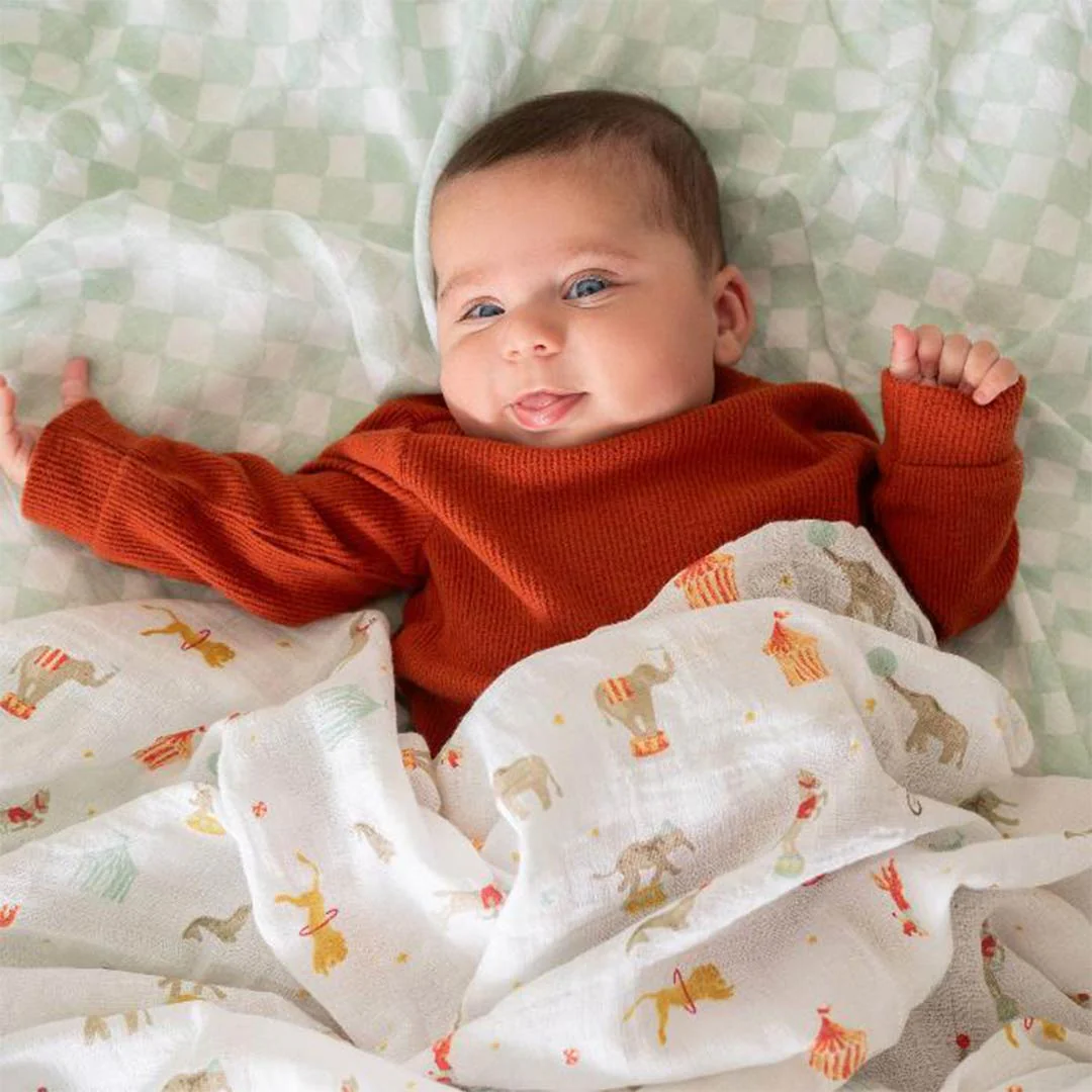 aden + anais Essentials Cotton Muslin Swaddle Blankets 4pk - Elephant Circus - Image 3
