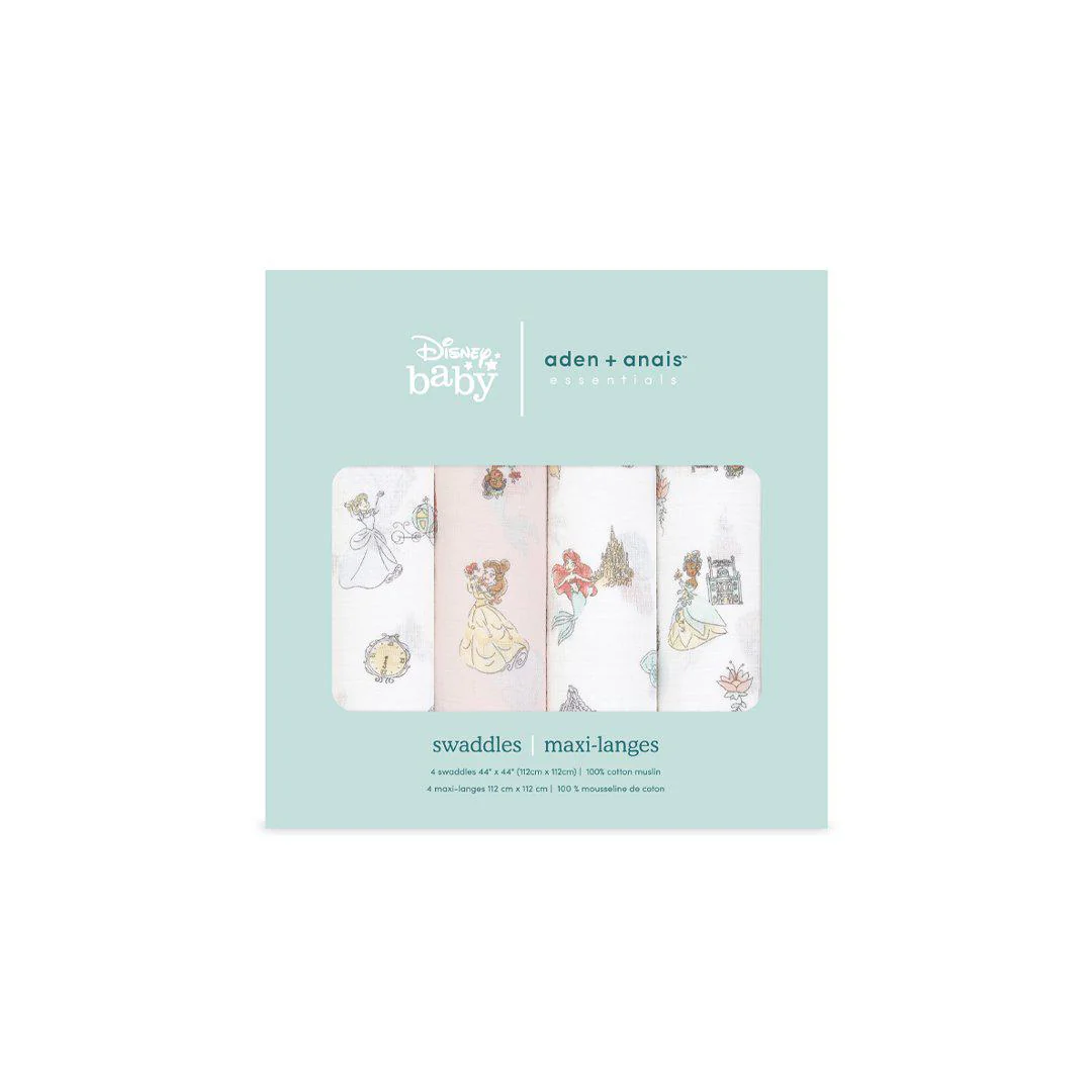 aden + anais Essentials Cotton Muslin Swaddle Blankets - Disney Princess - 4 Pack - Image 4