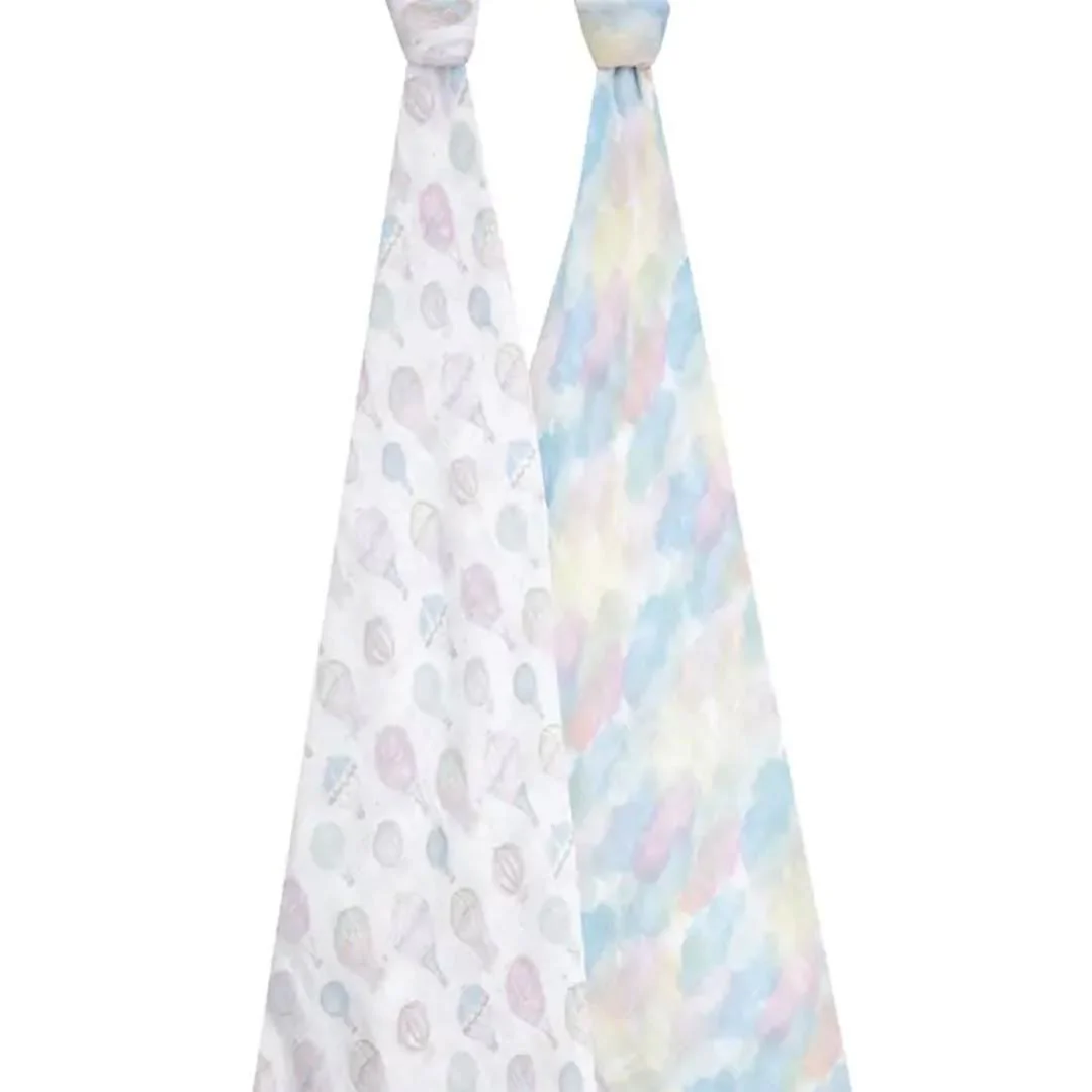aden + anais Large Organic Cotton Muslin Swaddles 2pk - Above The Clouds - Image 3