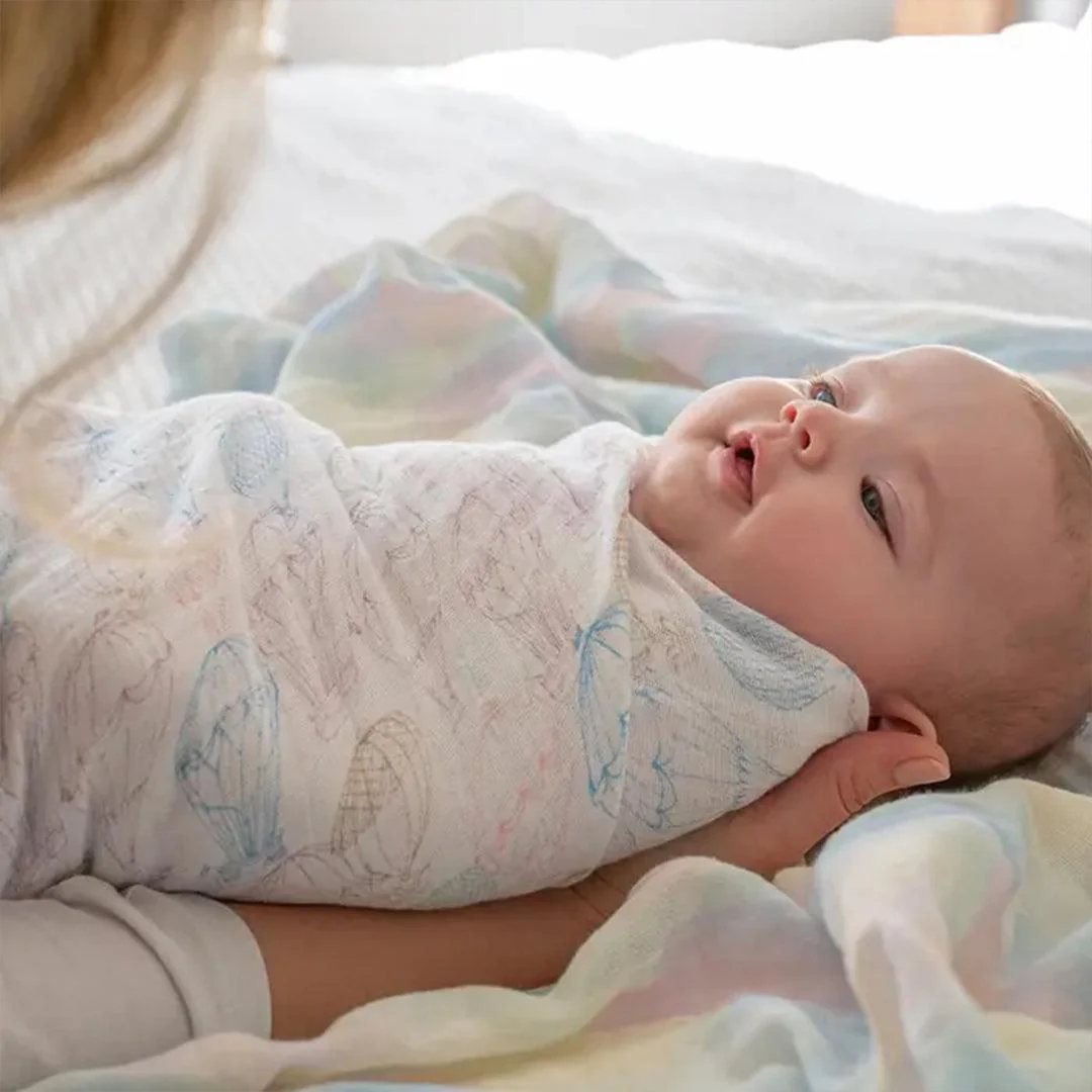 aden + anais Large Organic Cotton Muslin Swaddles 2pk - Above The Clouds - Image 4
