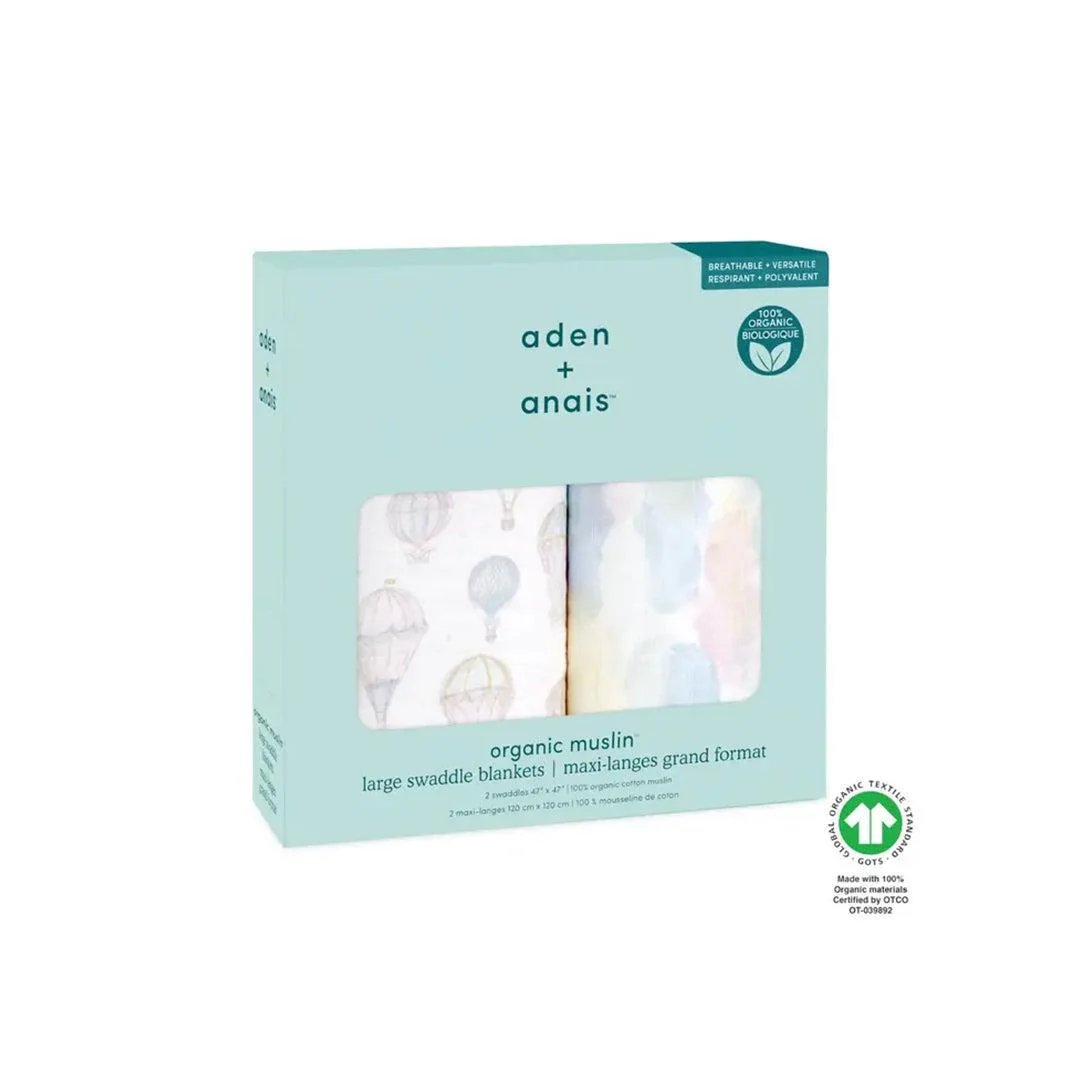 aden + anais Large Organic Cotton Muslin Swaddles 2pk - Above The Clouds - Image 6