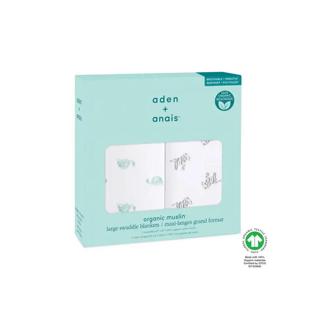 aden + anais Large Organic Cotton Muslin Swaddles 2pk - Animal Kingdom - Image 4