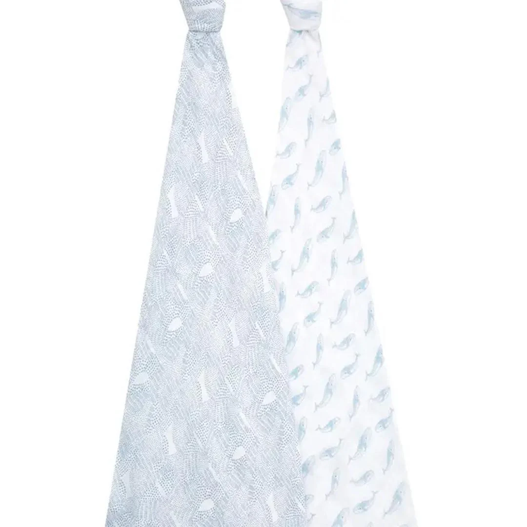 aden + anais Large Organic Cotton Muslin Swaddles 2pk - Oceanic - Image 3