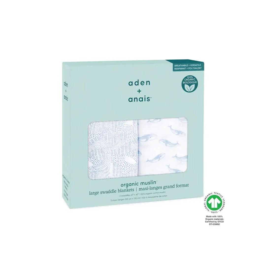 aden + anais Large Organic Cotton Muslin Swaddles 2pk - Oceanic - Image 6