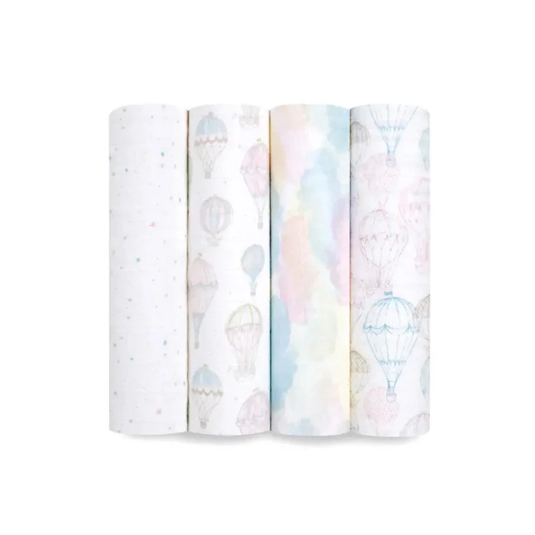 aden + anais Large Organic Cotton Muslin Swaddles 4pk - Above The Clouds