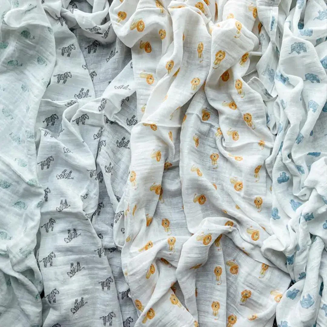 aden + anais Large Organic Cotton Muslin Swaddles 4pk - Animal Kingdom - Image 4