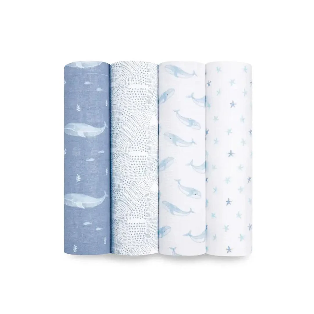 aden + anais Large Organic Cotton Muslin Swaddles 4pk - Oceanic