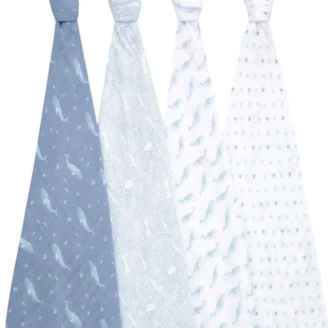 aden + anais Large Organic Cotton Muslin Swaddles 4pk - Oceanic - Image 5