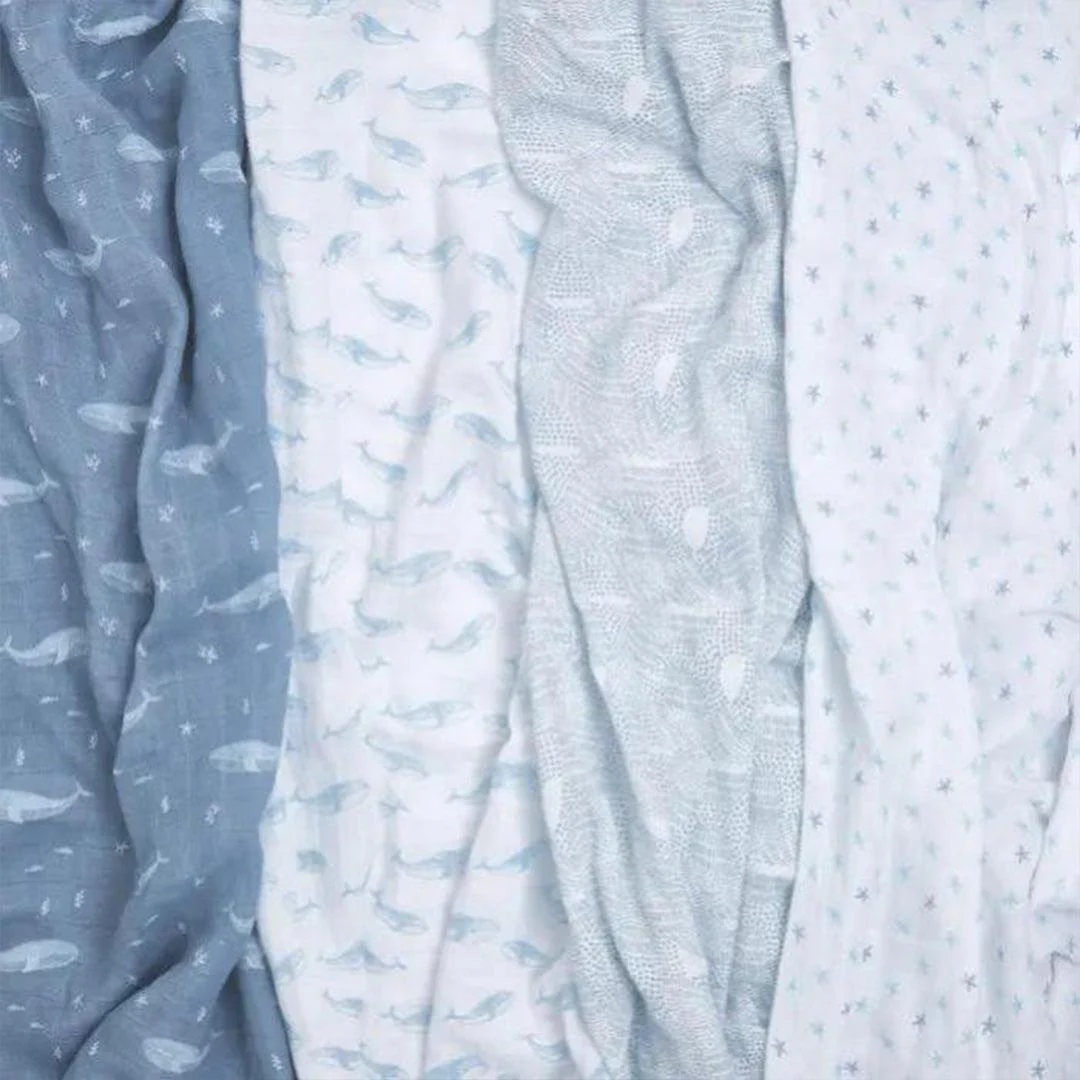 aden + anais Large Organic Cotton Muslin Swaddles 4pk - Oceanic - Image 6