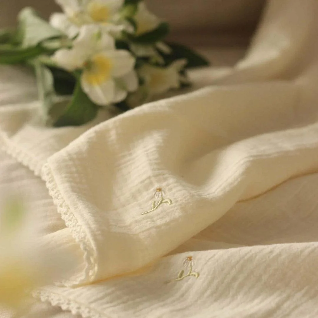 Avery Row Embroidered Muslin Blanket - Wild Chamomile - Image 3