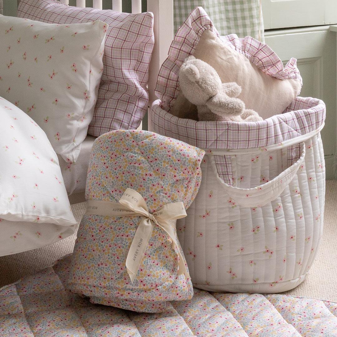 Avery Row Large Quilted Storage Basket  - Anemone/Pink Check - Image 2