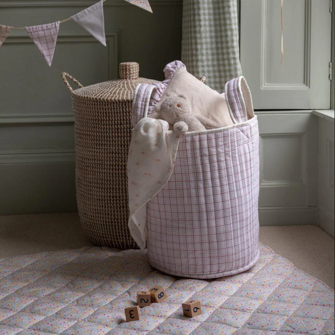 Avery Row Large Quilted Storage Basket  - Anemone/Pink Check - Image 4