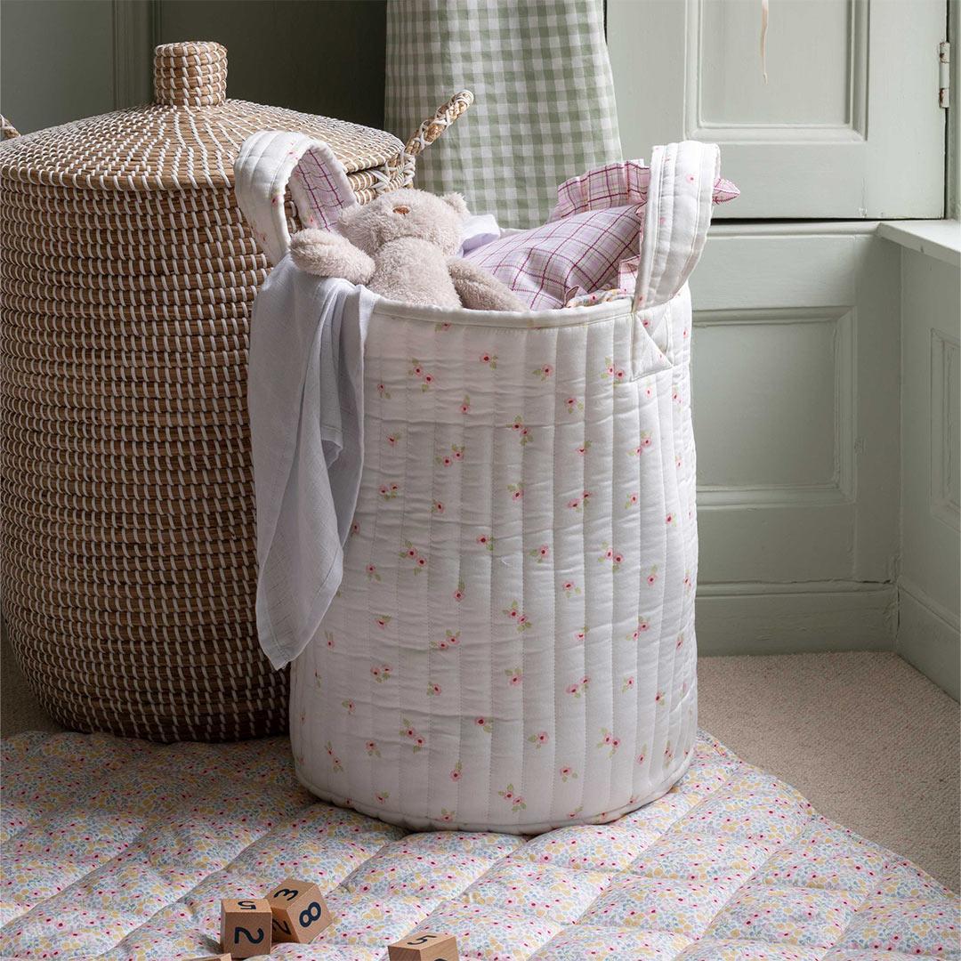 Avery Row Large Quilted Storage Basket  - Anemone/Pink Check - Image 5