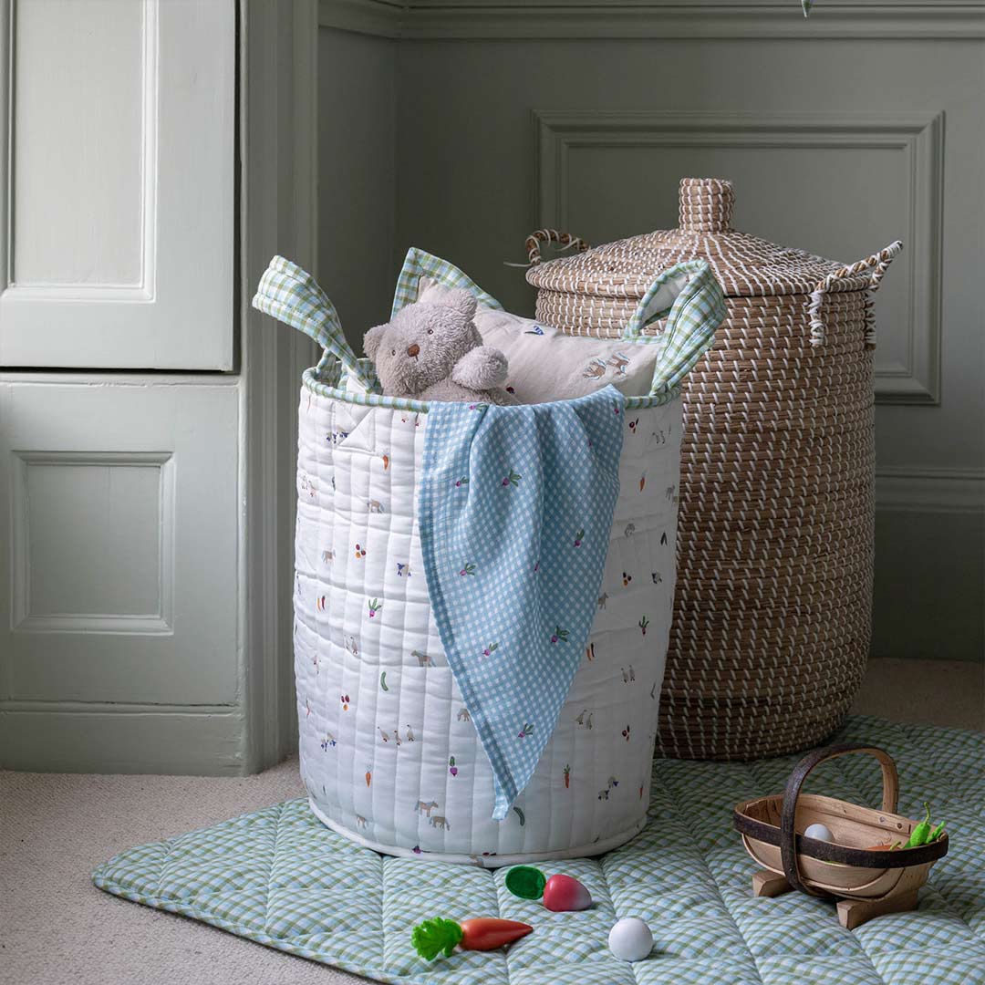 Avery Row Large Quilted Storage Basket - Little Farm/Greenhouse Gingham - Image 2