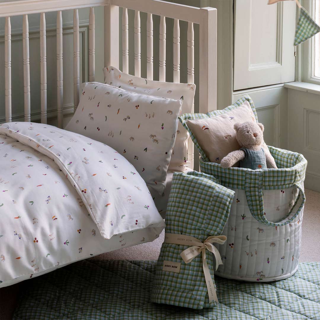 Avery Row Large Quilted Storage Basket - Little Farm/Greenhouse Gingham - Image 5
