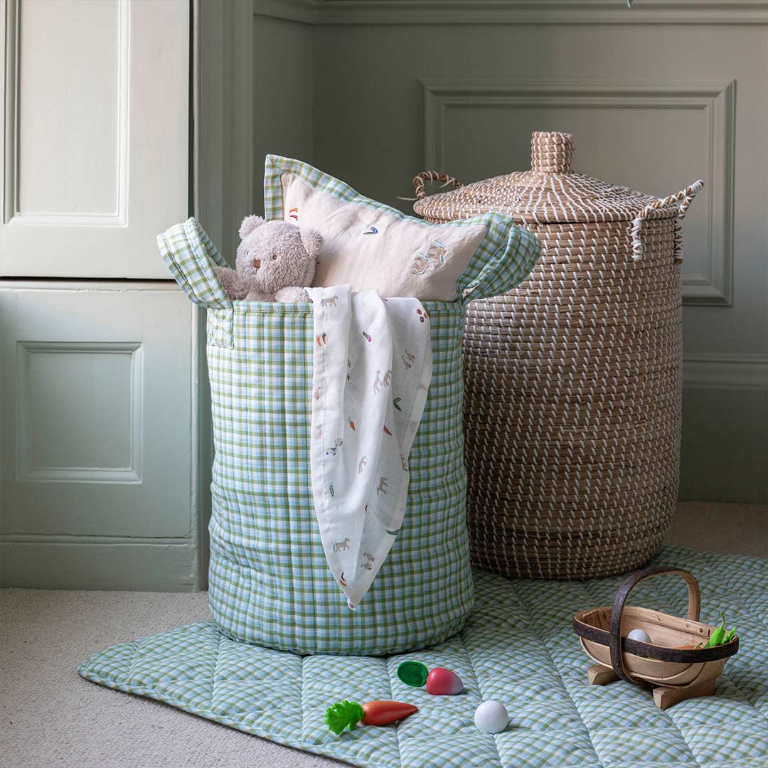 Avery Row Large Quilted Storage Basket - Little Farm/Greenhouse Gingham - Image 7
