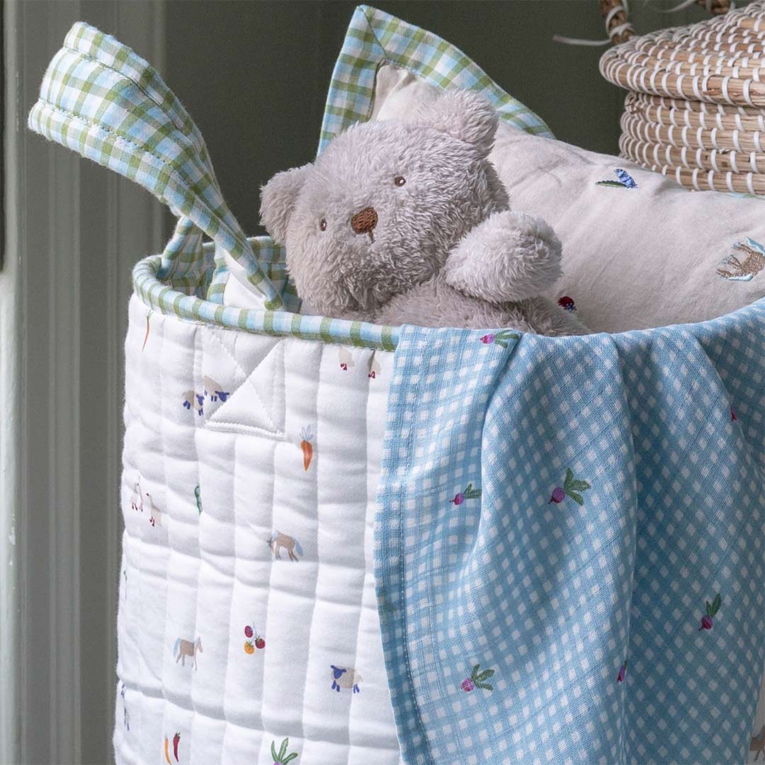 Avery Row Large Quilted Storage Basket - Little Farm/Greenhouse Gingham - Image 8