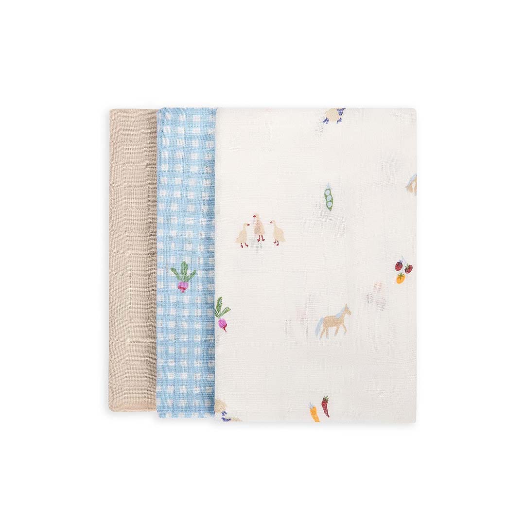 Avery Row Organic Baby Muslin Squares Set of 3 - Little Farm