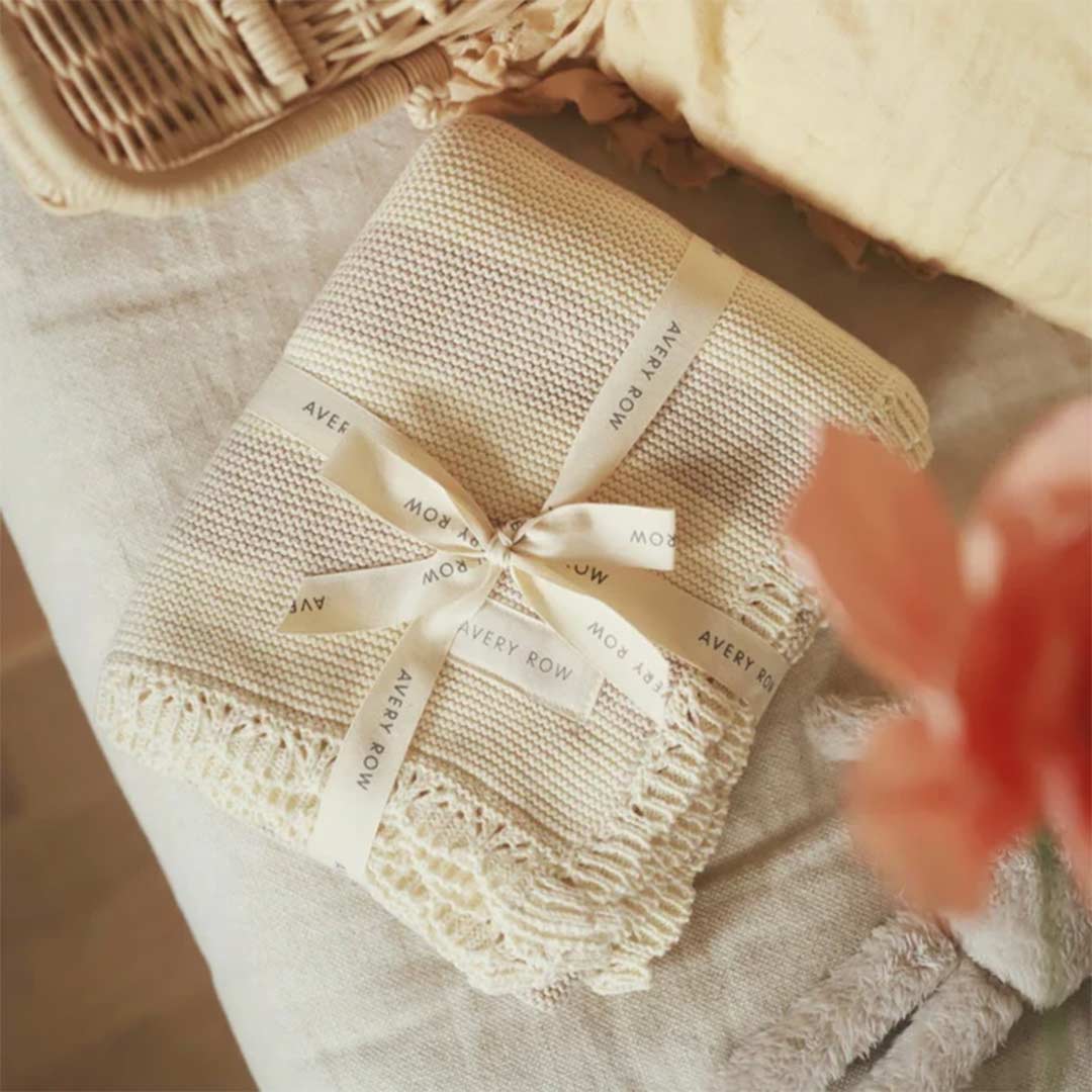Avery Row Stripe Knit Blanket - Oat Melange - Image 3