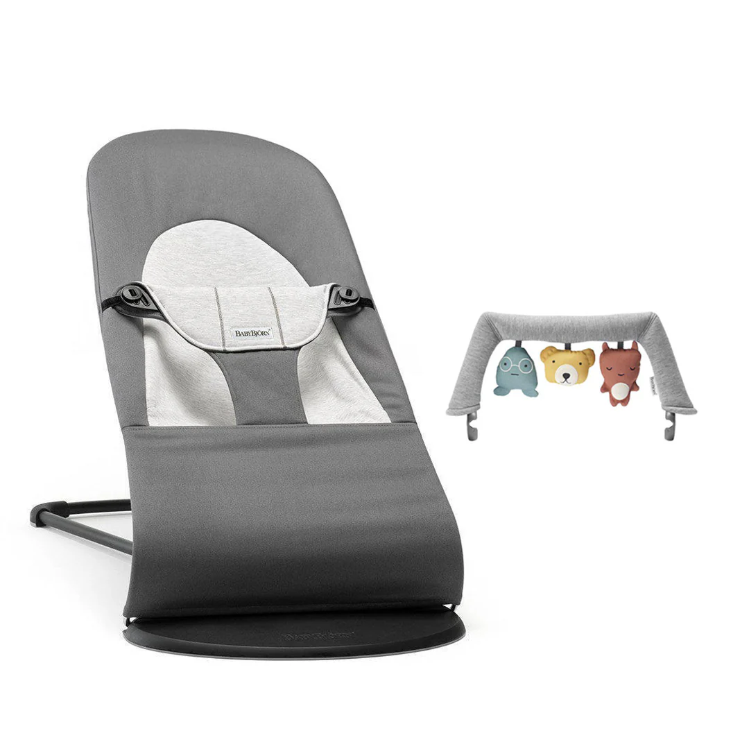 BabyBjorn Balance Woven Baby Bouncer - Black Frame - Dark Grey/Grey - Image 7
