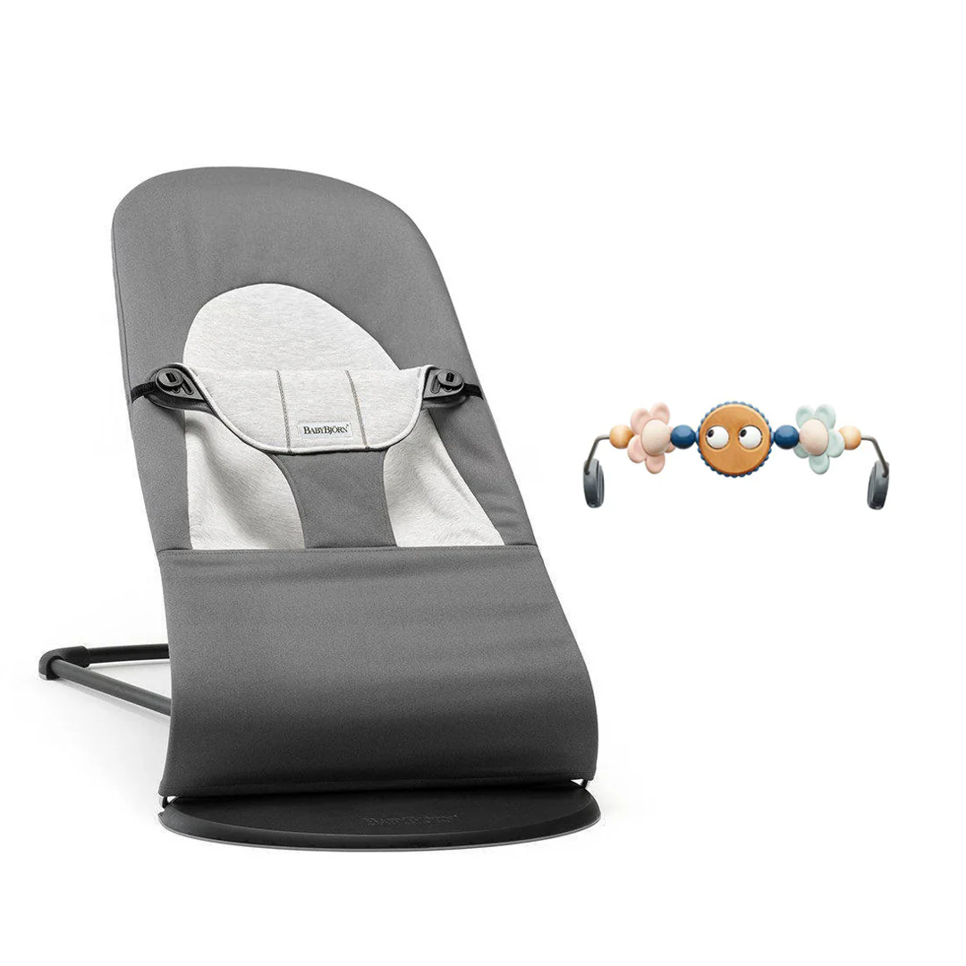 BabyBjorn Balance Woven Baby Bouncer - Black Frame - Dark Grey/Grey - Image 8
