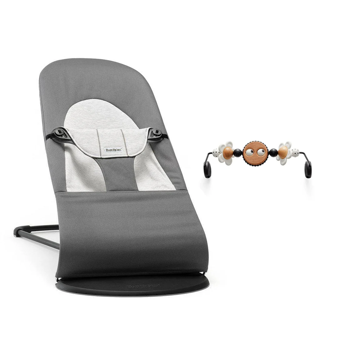 BabyBjorn Balance Woven Baby Bouncer - Black Frame - Dark Grey/Grey - Image 9