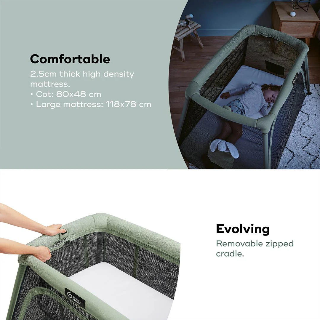 Babymoov Travel Cot 3 in 1 Moov & Comfy - Sage - Image 4