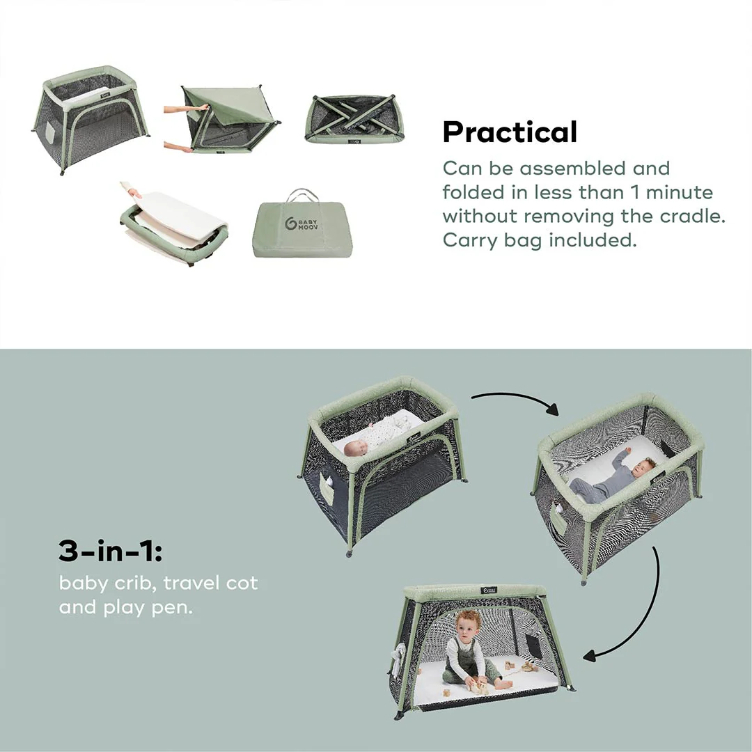 Babymoov Travel Cot 3 in 1 Moov & Comfy - Sage - Image 5