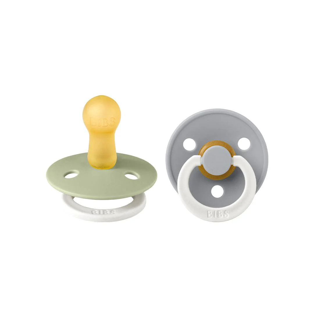 BIBS Colour GLOW Latex Pacifiers - Sage + Cloud - 2 Pack - Image 2