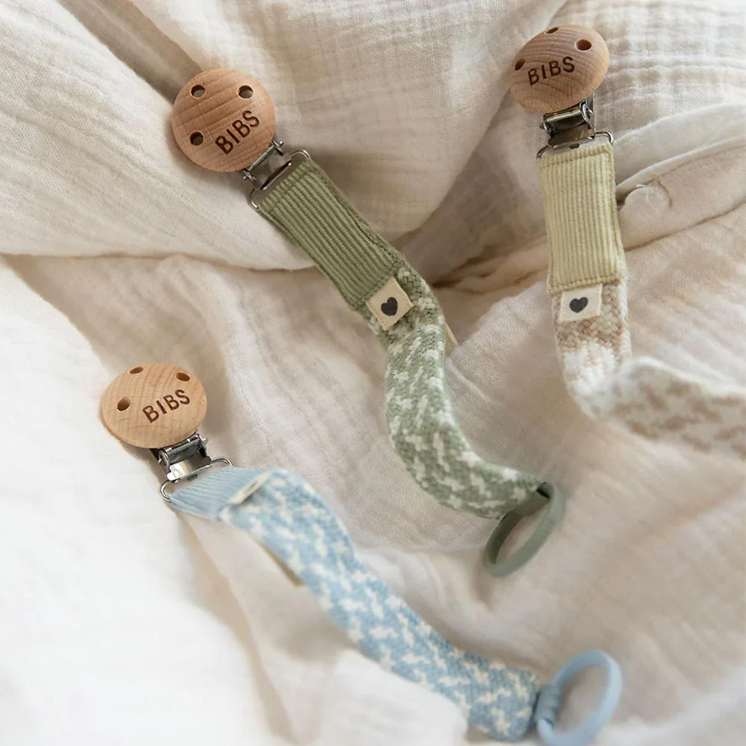 BIBS Paci Braid Pacifier Clip - Sand + Ivory - Image 2