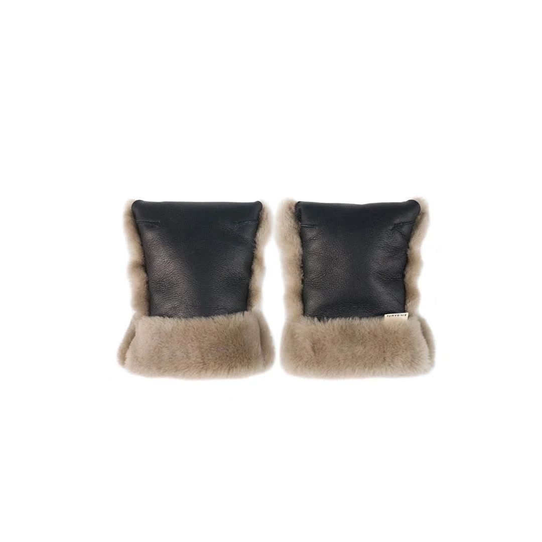 BINIBAMBA Coated Sheepskin Buggy Mittens - Noir + Toast