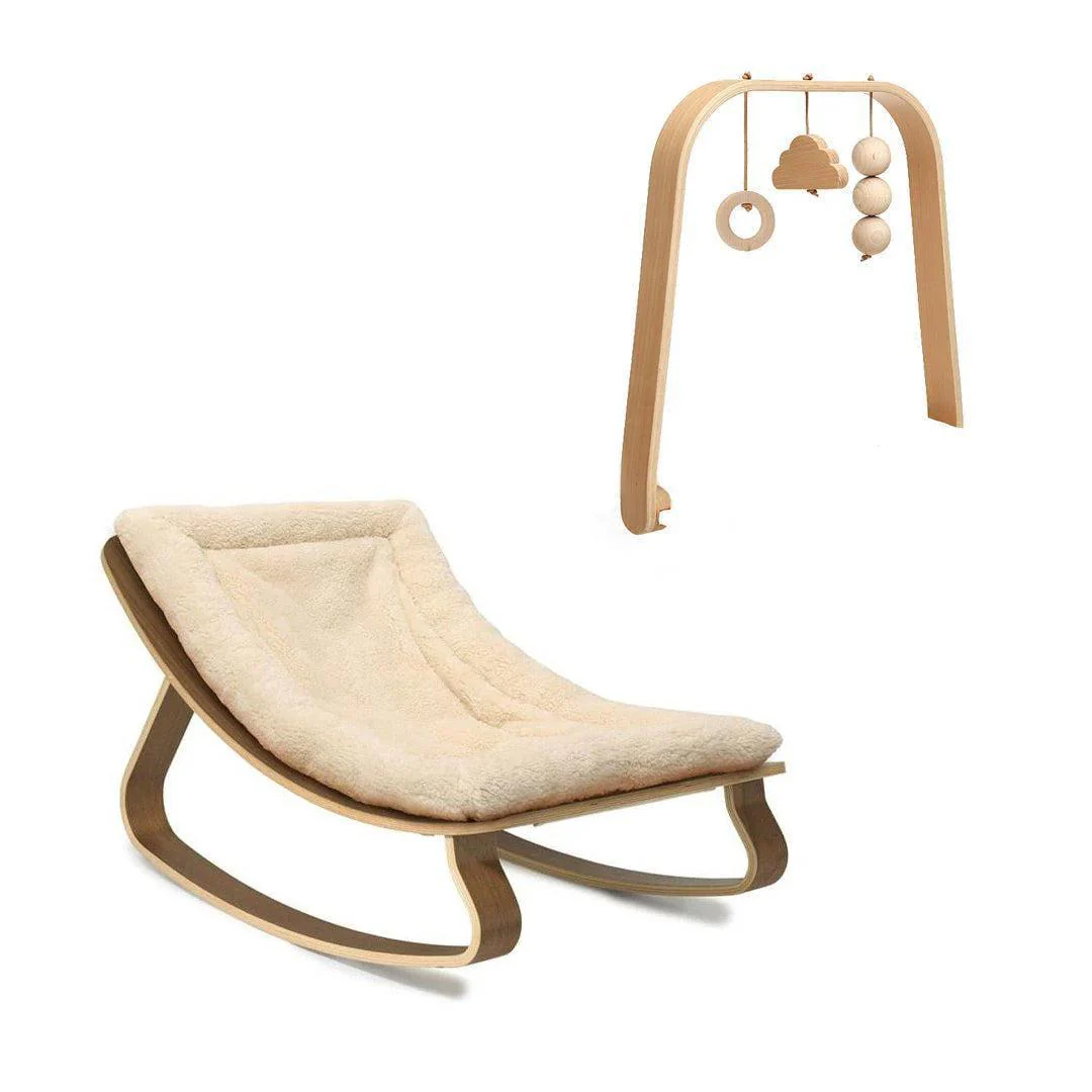 Charlie Crane LEVO Baby Rocker - Walnut + Teddy Fur Milk - Image 4