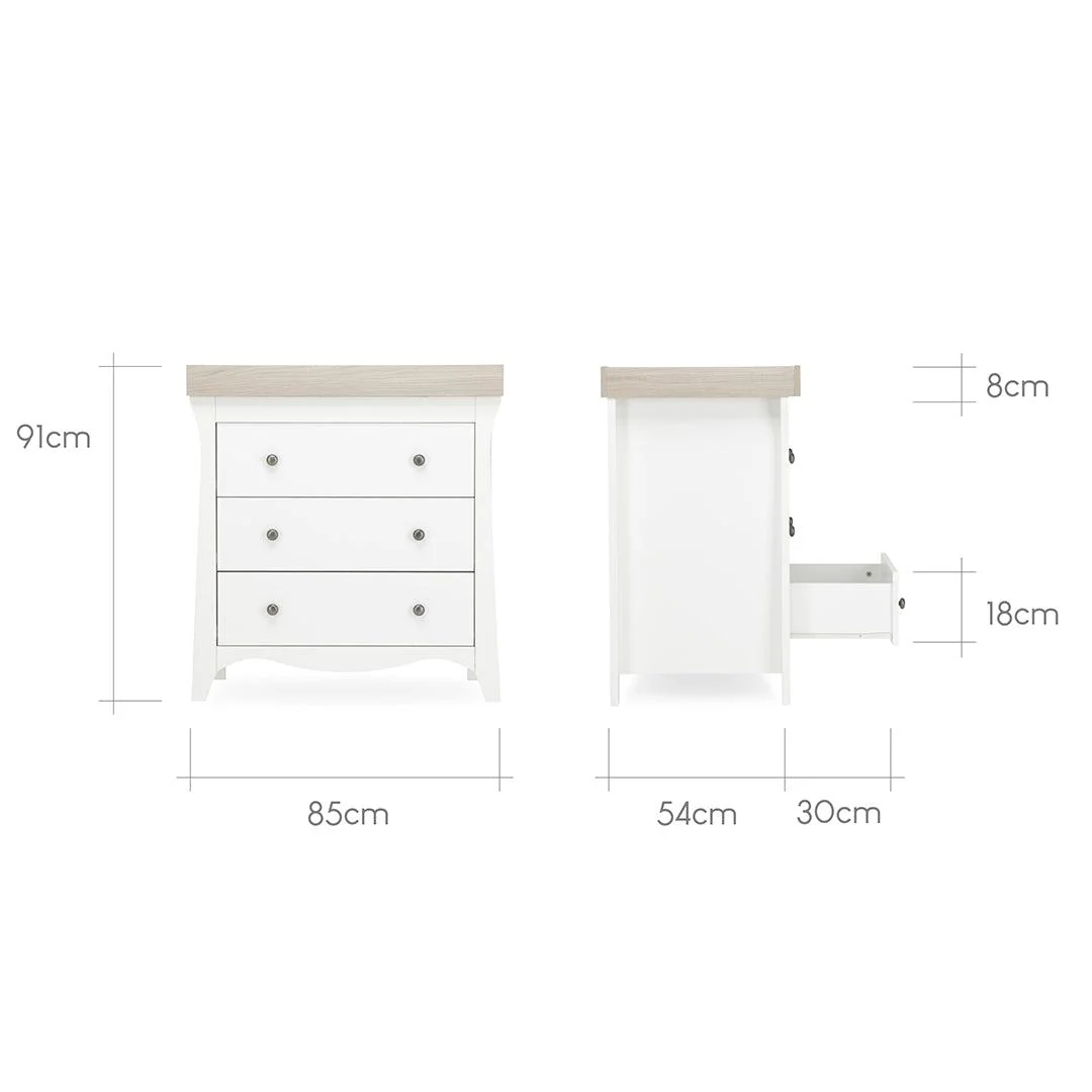 CuddleCo Clara 2 Piece Set 3-Drawer Dresser + Cot Bed  - White/Ash - Image 15
