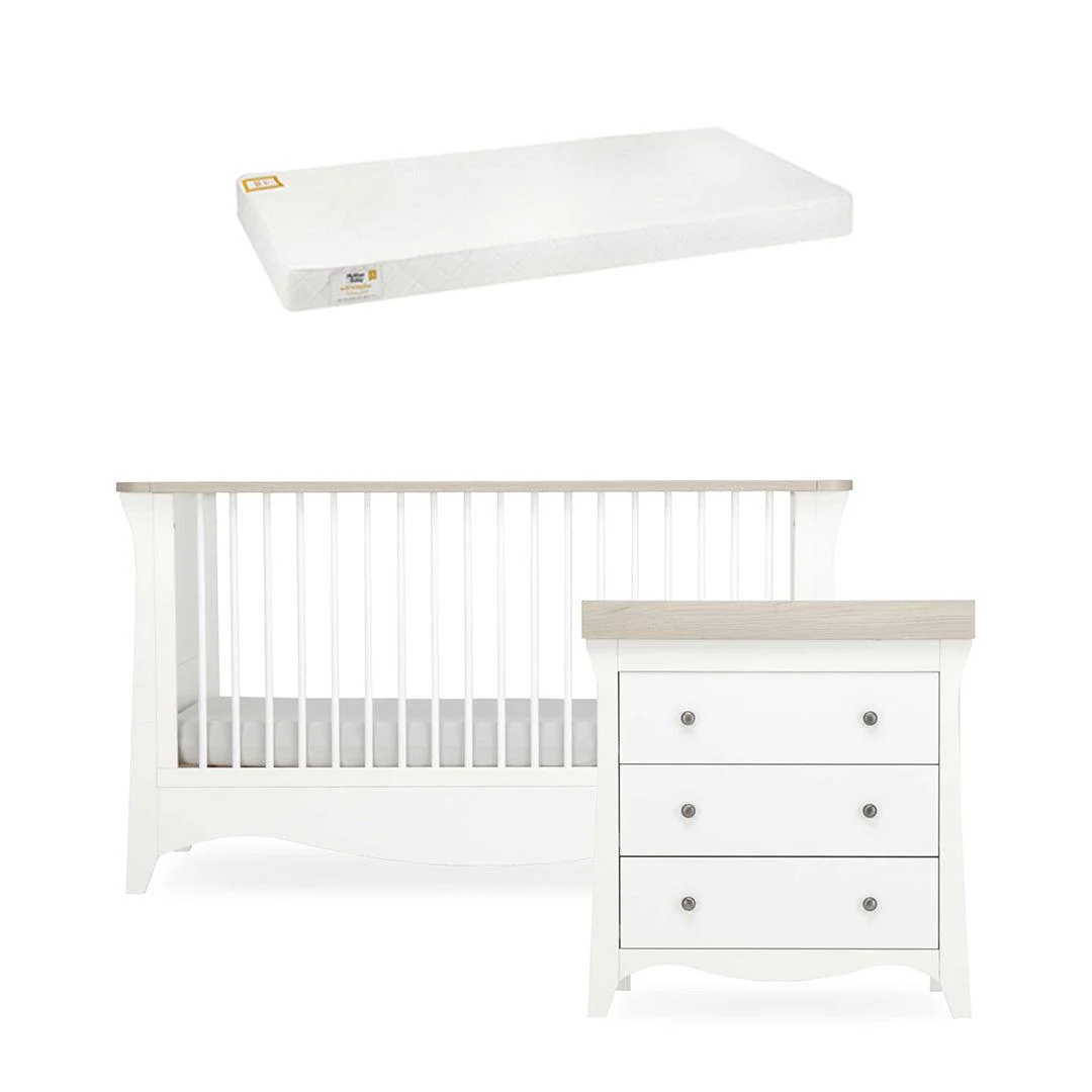 CuddleCo Clara 2 Piece Set 3-Drawer Dresser + Cot Bed  - White/Ash - Image 16