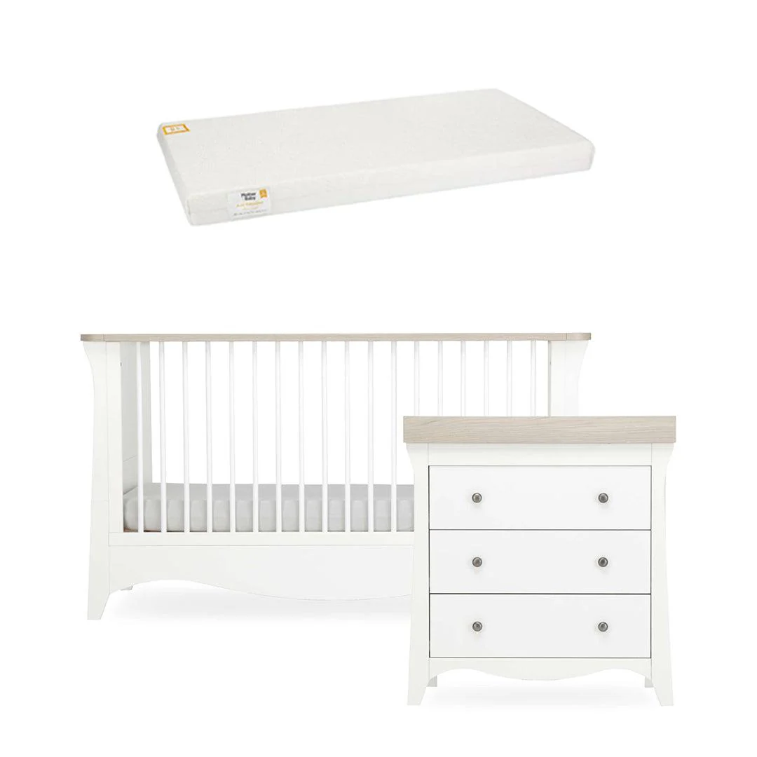 CuddleCo Clara 2 Piece Set 3-Drawer Dresser + Cot Bed  - White/Ash - Image 17