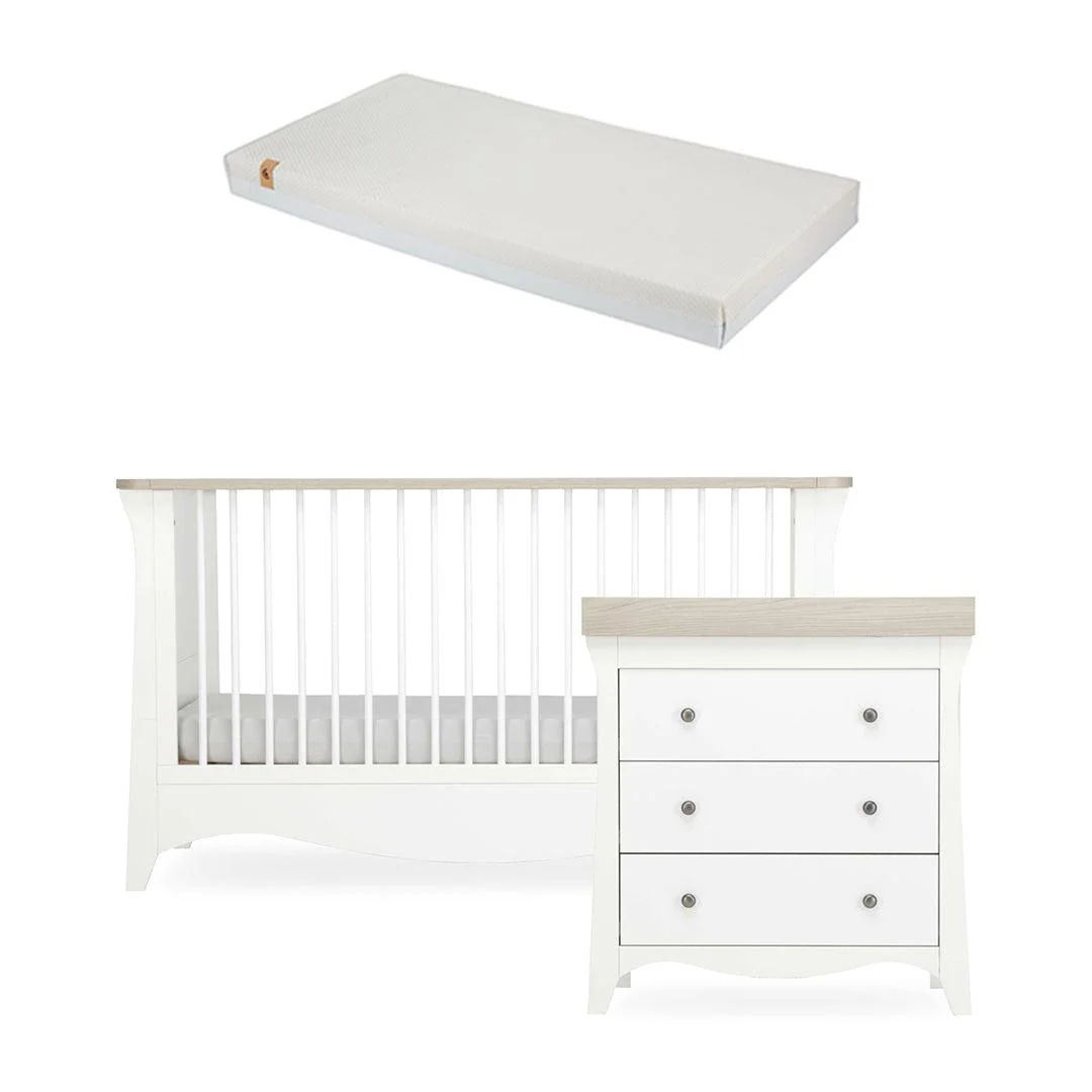 CuddleCo Clara 2 Piece Set 3-Drawer Dresser + Cot Bed  - White/Ash - Image 20