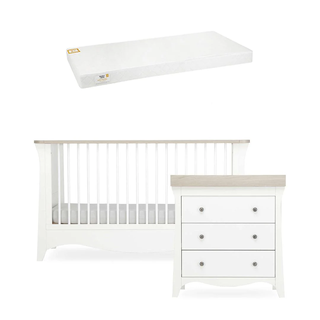 CuddleCo Clara 2 Piece Set 3-Drawer Dresser + Cot Bed  - White/Ash - Image 21