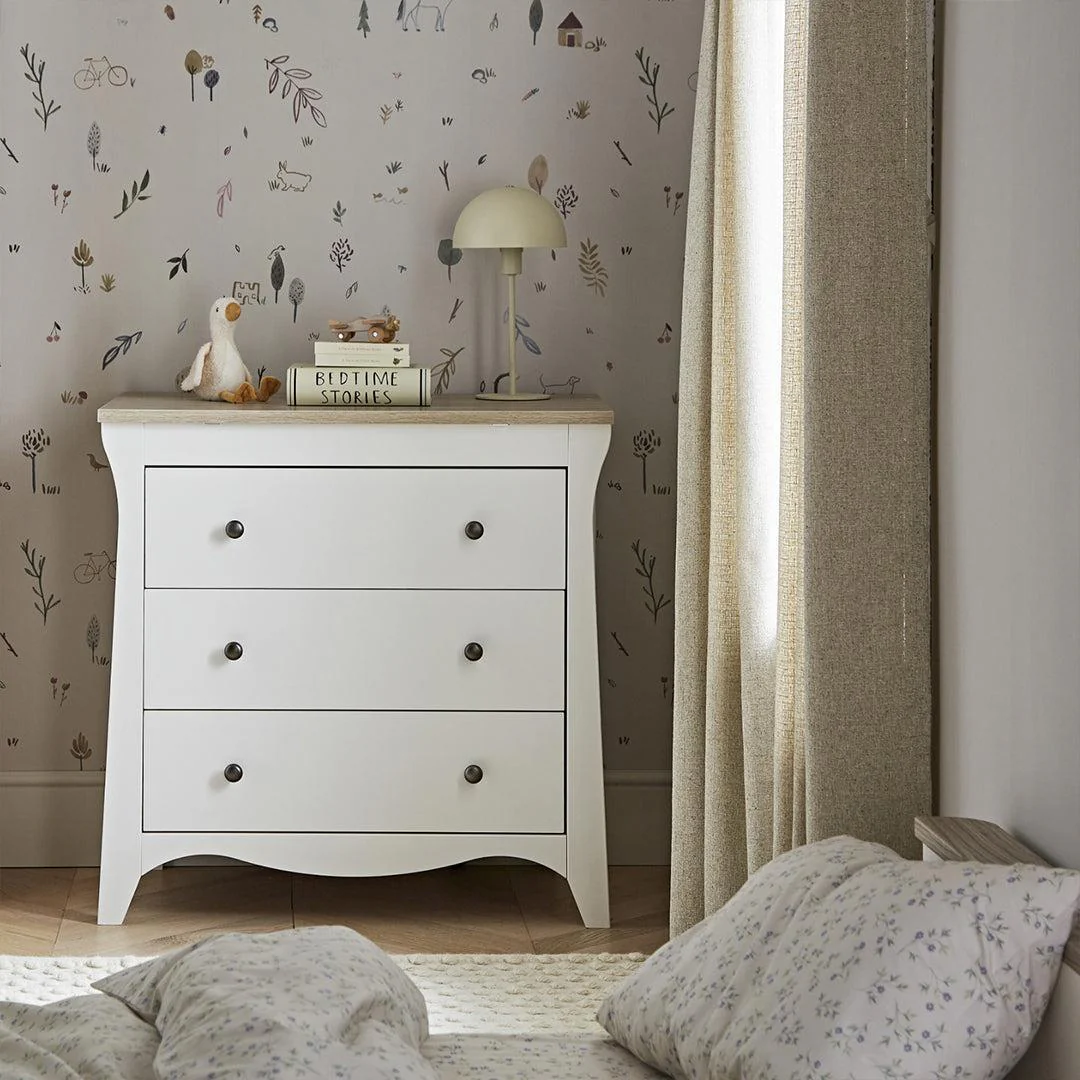 CuddleCo Clara 3 Piece Set 3-Drawer Dresser Cot Bed + Wardrobe - White/Ash - Image 6