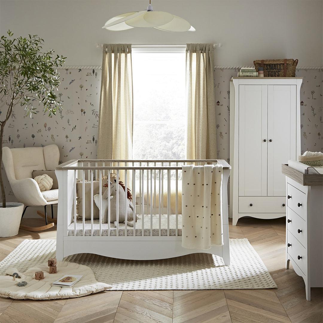 CuddleCo Clara 3 Piece Set 3-Drawer Dresser Cot Bed + Wardrobe - White/Ash - Image 2