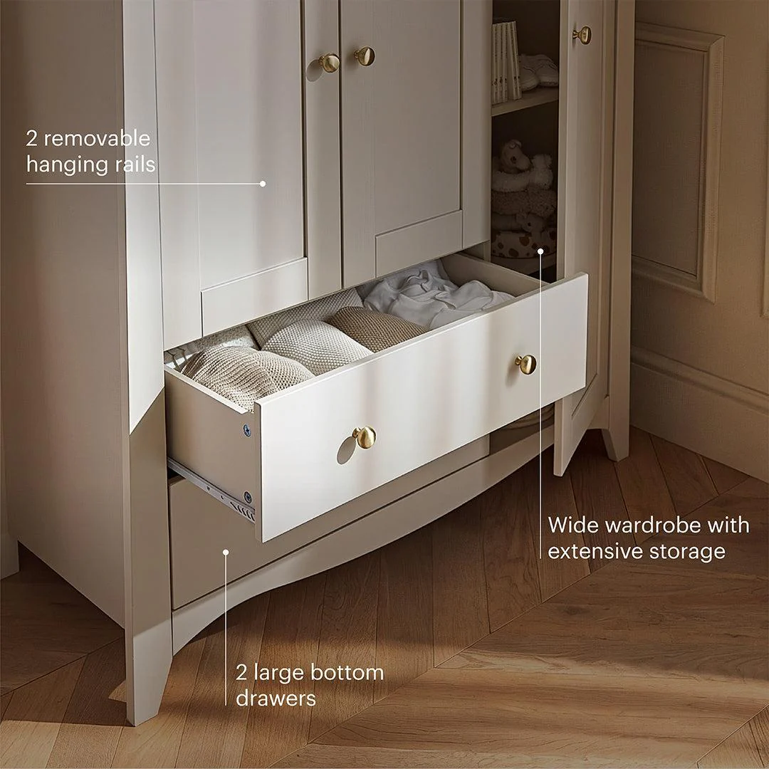 CuddleCo Clara Triple Wardrobe 2 Draw - Cashmere/Ash - Image 3