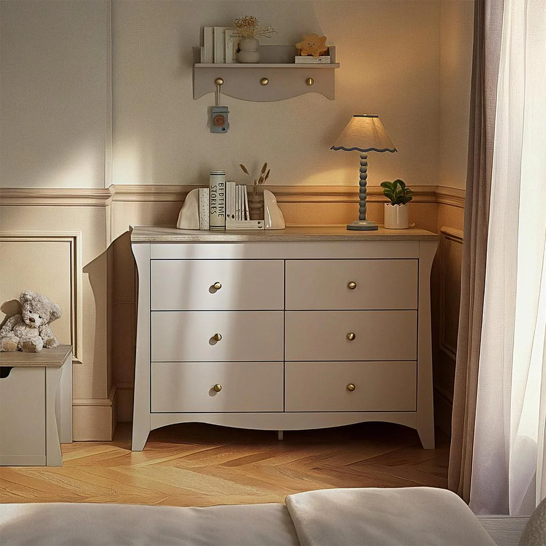 CuddleCo Clara Wide 6 Draw Dresser Changer - Cashmere/Ash - Image 2