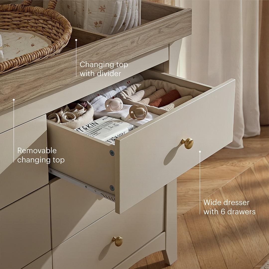 CuddleCo Clara Wide 6 Draw Dresser Changer - Cashmere/Ash - Image 3