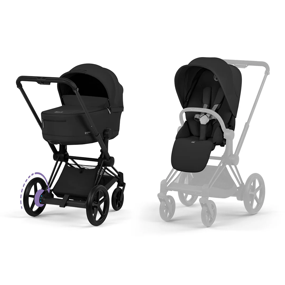 CYBEX e-Priam Comfort Pushchair & Foldable Carrycot - Sepia Black/Black