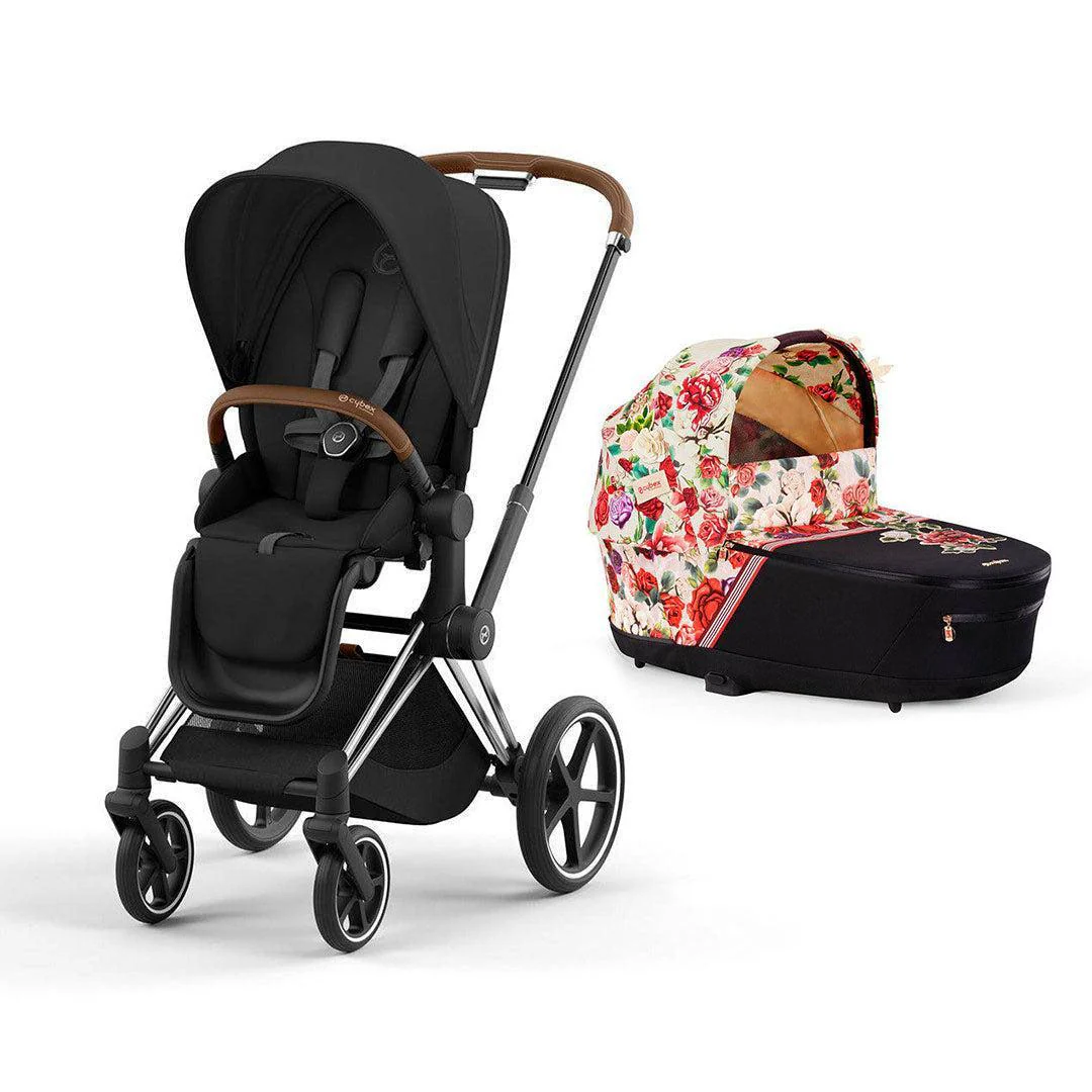 CYBEX Priam Pushchair & Carrycot Bundle - Black/Spring Blossom