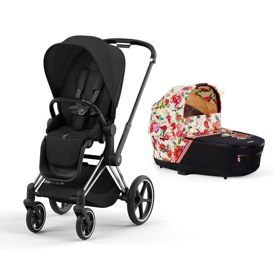 CYBEX Priam Pushchair & Carrycot Bundle - Black/Spring Blossom - Image 2