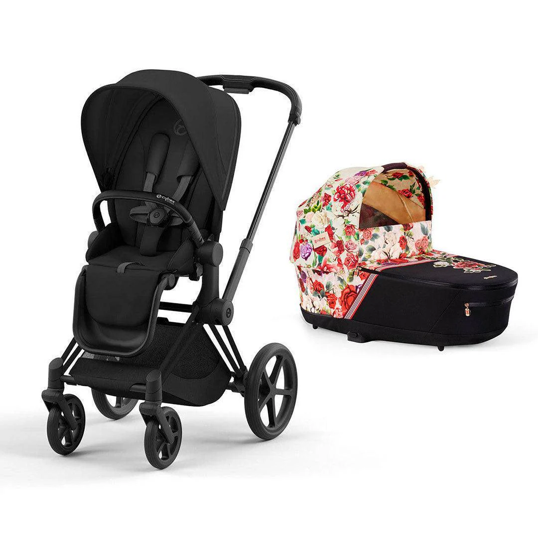 CYBEX Priam Pushchair & Carrycot Bundle - Black/Spring Blossom - Image 3