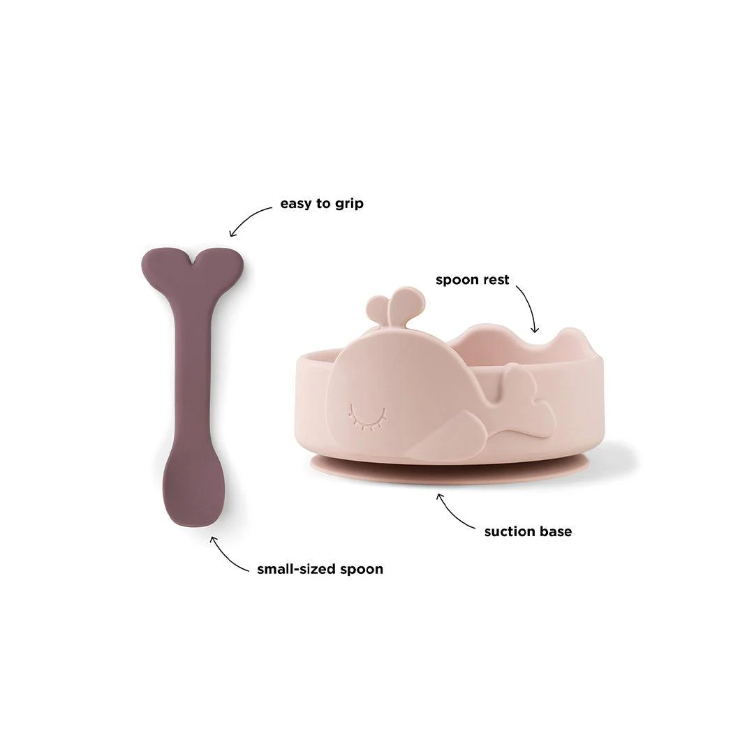 Done by Deer Silicone Stick & Stay Bowl + Baby Spoon  - Powder - Wally - Image 4
