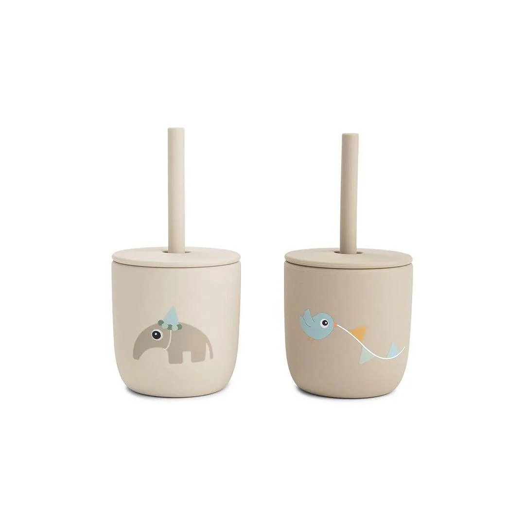 Done by Deer Silicone Straw Cup 2 Pack - Celebration Sand